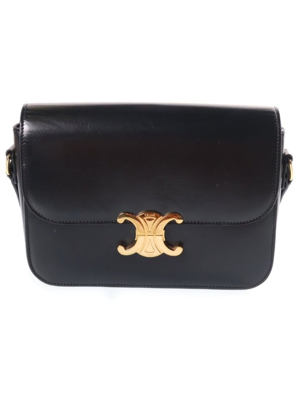 Celine Teen Triomphe Medium Shoulder Bag Gold Shiny Calfskin Black